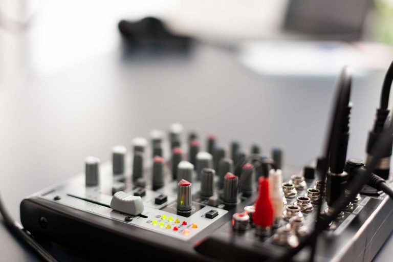 closeup-station-recording-speaking-during-online-podcast-influencer-making-social-media-content-with-production-microphone-professional-home-studio-with-modern-equipment